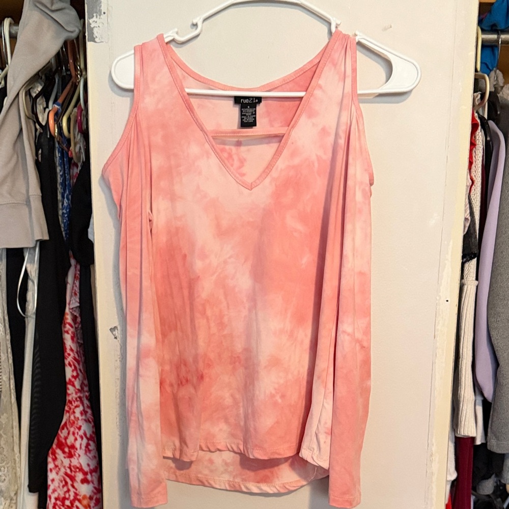 Rue21 Peach Tie-Dye Cold Shoulder Blouse